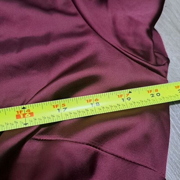 Calvin Klien Satin Puff Sleeve High Low Ruffled Hem Holiday Burgundy S 12 NWT - Picture 17 of 17